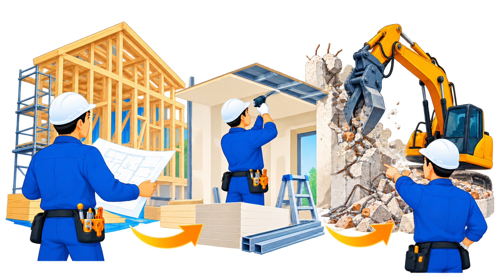 建設・解体工事のイラスト
